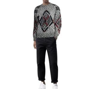 JT Bechket Mens Vintage Gray Burgundy Black Long Sleeve Sweater Size Large